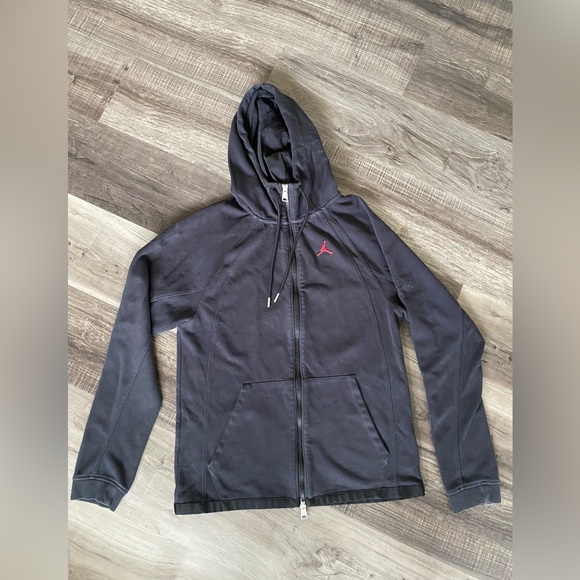 Jordan Essentials Knit Hooded Warmup Black Hoodie Zipper Sweater Men XS - Picture 3 of 8